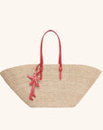 Woven straw east west tote with leather straps – The East West Charm Tote