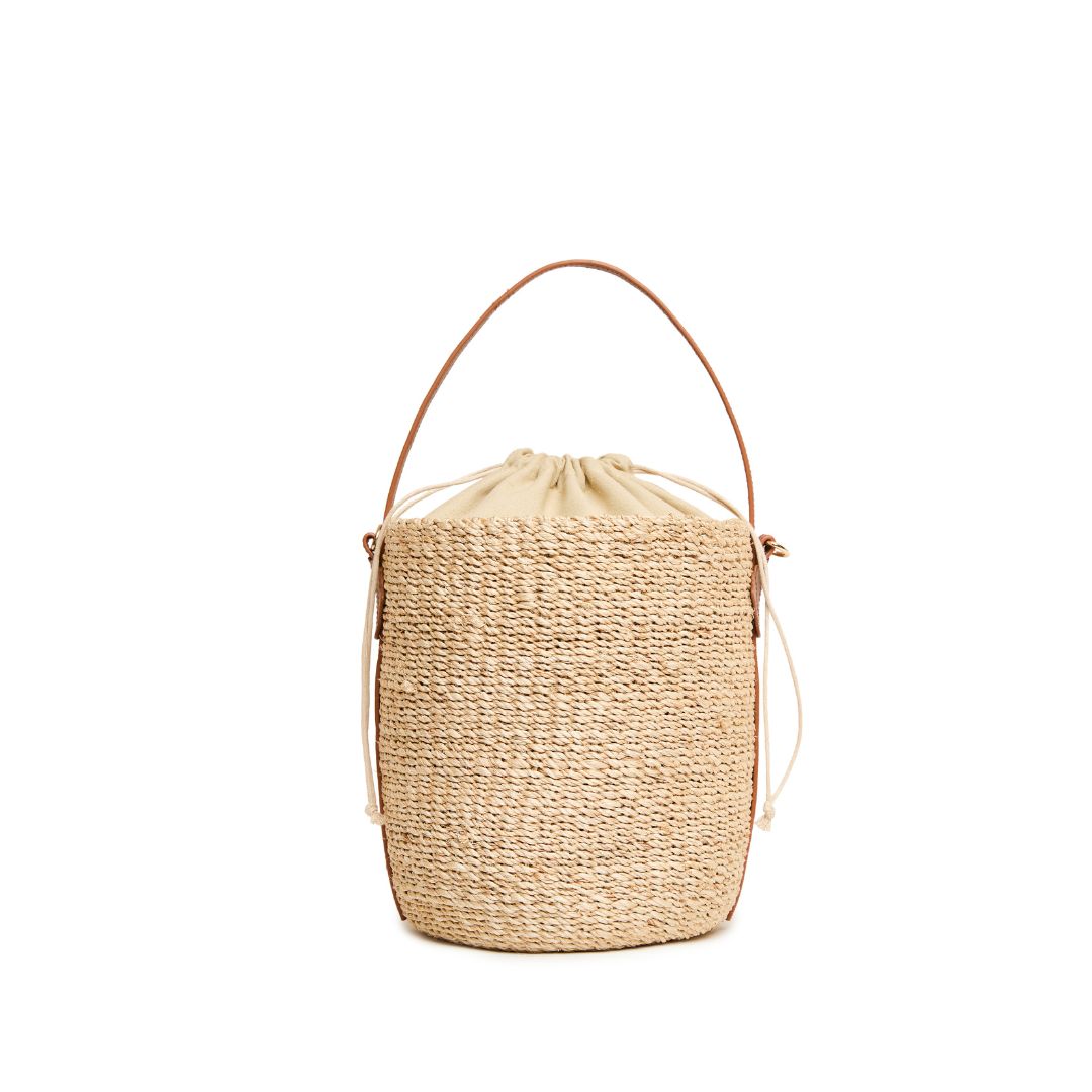 Interior drawstring lining of The Egypt Beach Tote woven straw beach tote