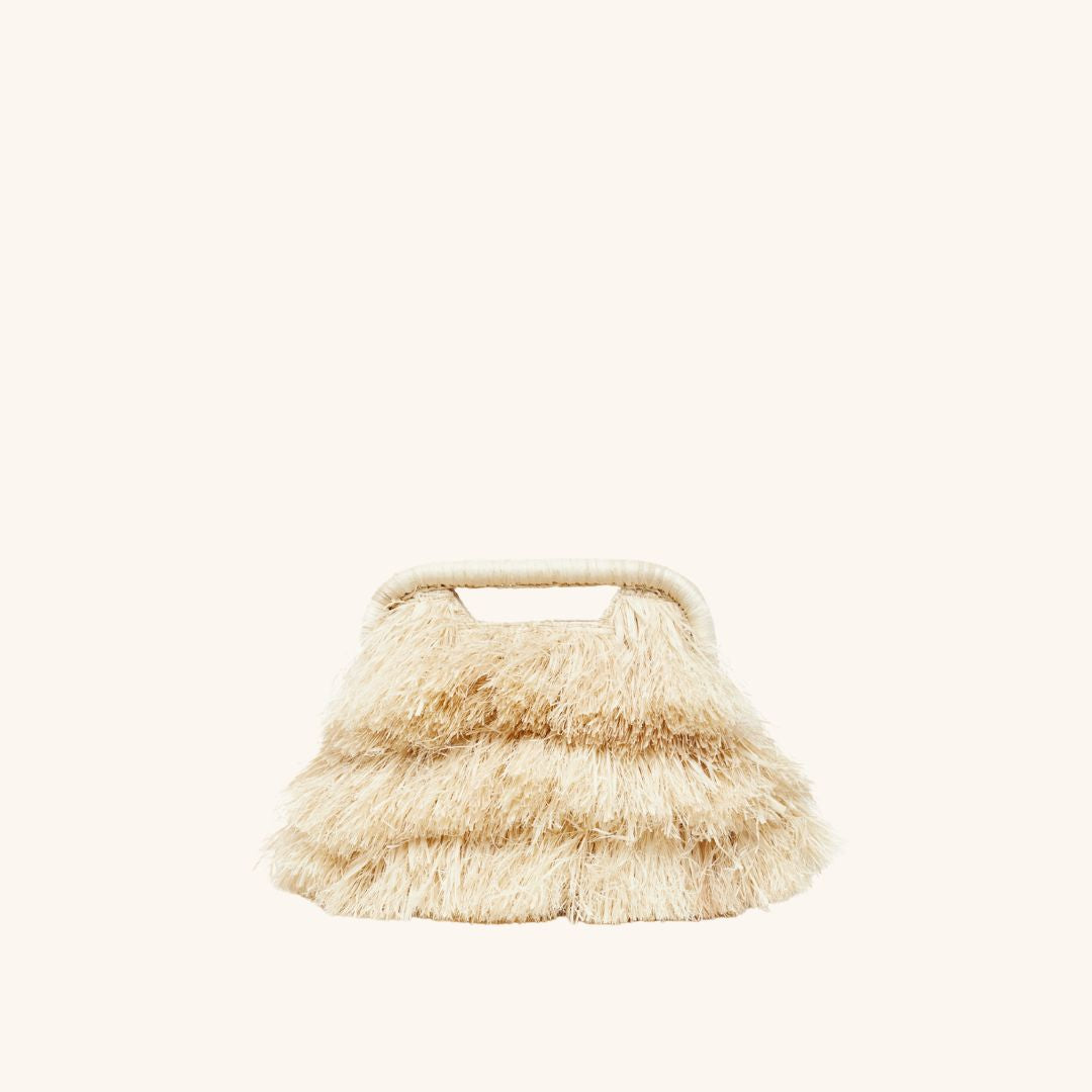 Crocheted raffia fringe tote with top handle – The Flamands Fringe Tote