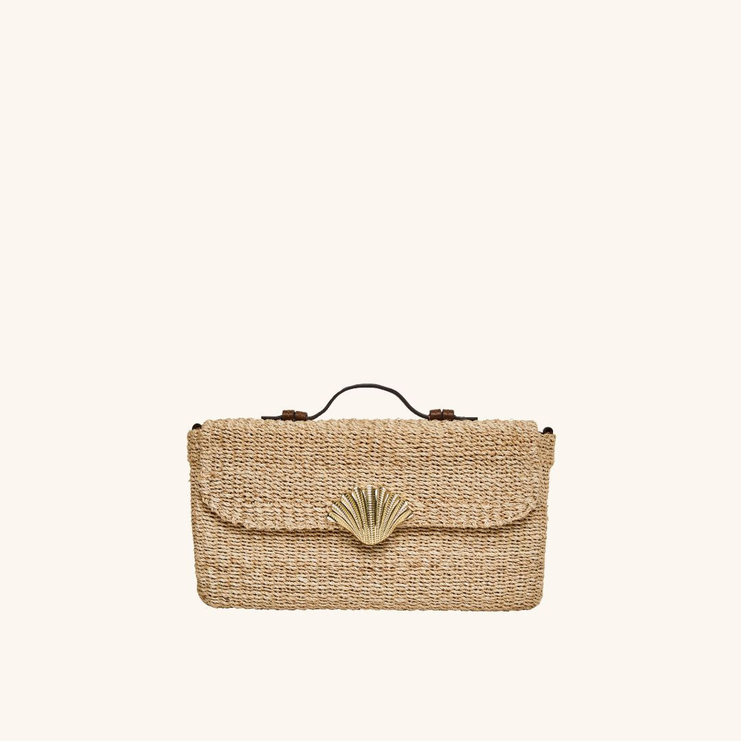 Woven straw clutch with removable leather strap – The Harper Clutch