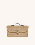 Woven straw clutch with removable leather strap – The Harper Clutch
