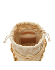Interior detail on straw bucket bag
