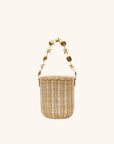Straw bucket bag with gold tone jewelry-inspired strap – The Island Bucket Bag