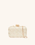 Woven straw  clutch in sand with chain strap – The Island Clutch