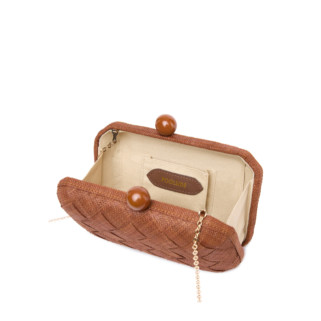 Interior view of woven straw clutch - The Island Clutch