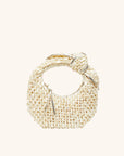 Faux pearl embroidered raffia bag with zip closure – The Josie Knot Bag