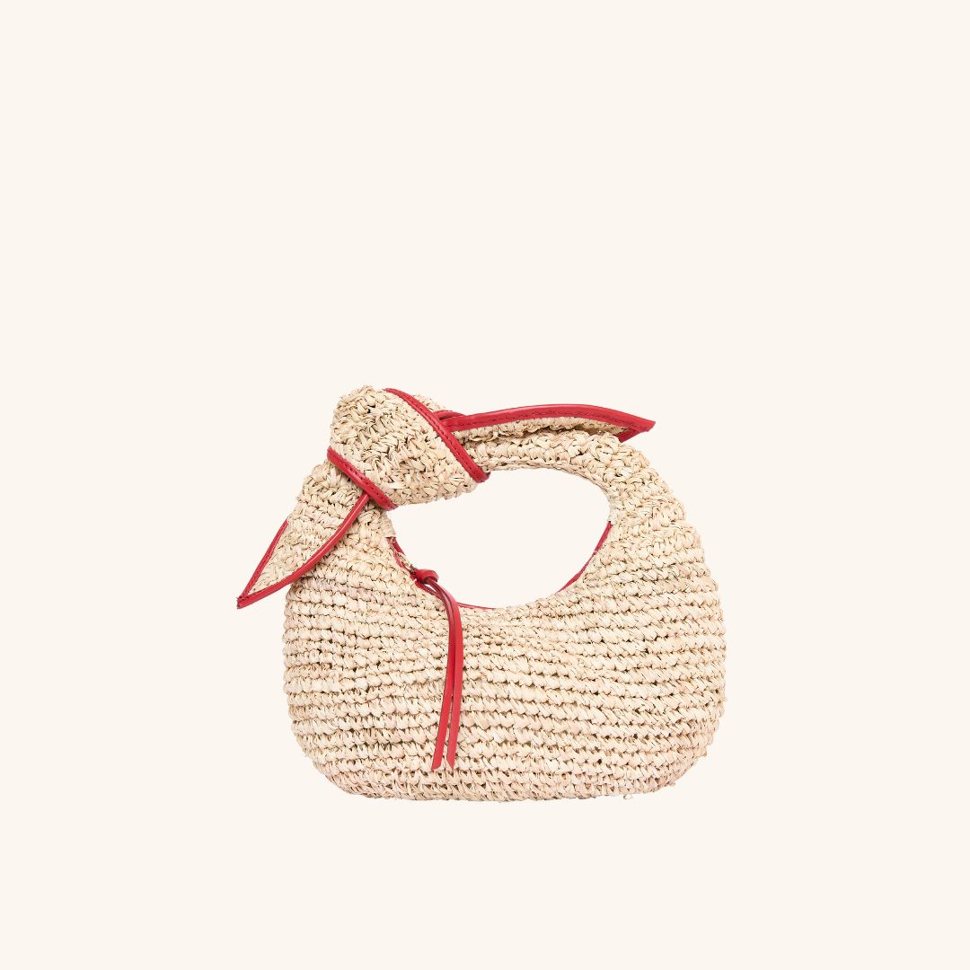 Crocheted raffia knot handle bag with leather trim – The Josie Knot Bag