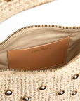 Interior of The Lachlan raffia bag with gold stud accents