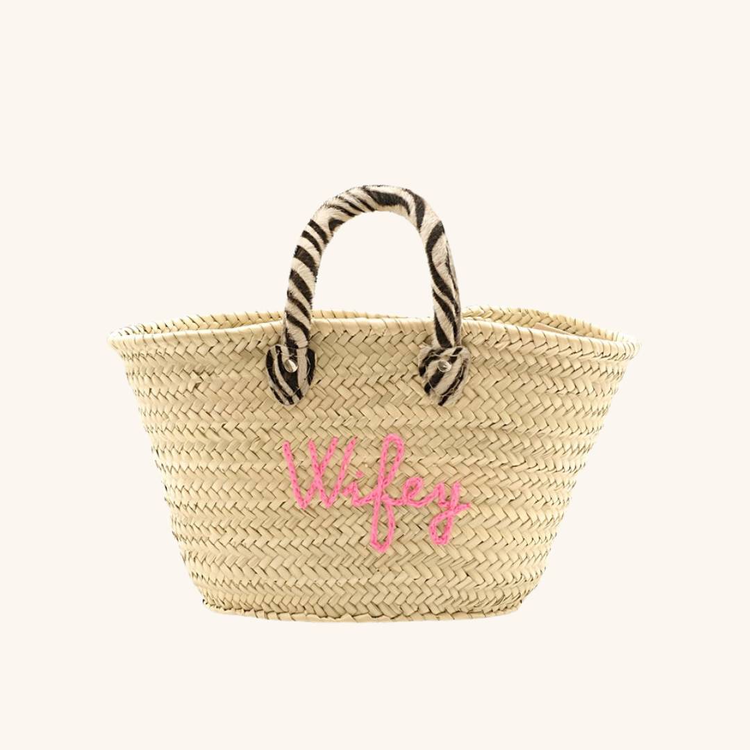 Medium straw beach tote bag with leopard top handles – The Medium Beach Tote