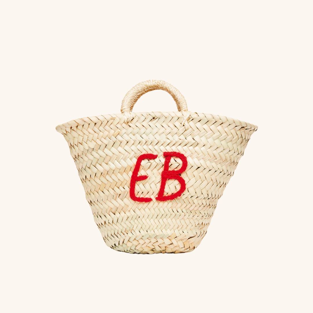 Custom initials hand embroidery detail on The Monogram Basket 