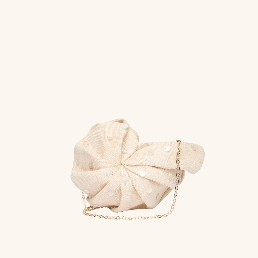 Straw mini clutch with optional chain strap – The Origami Nautilus Mini Disco