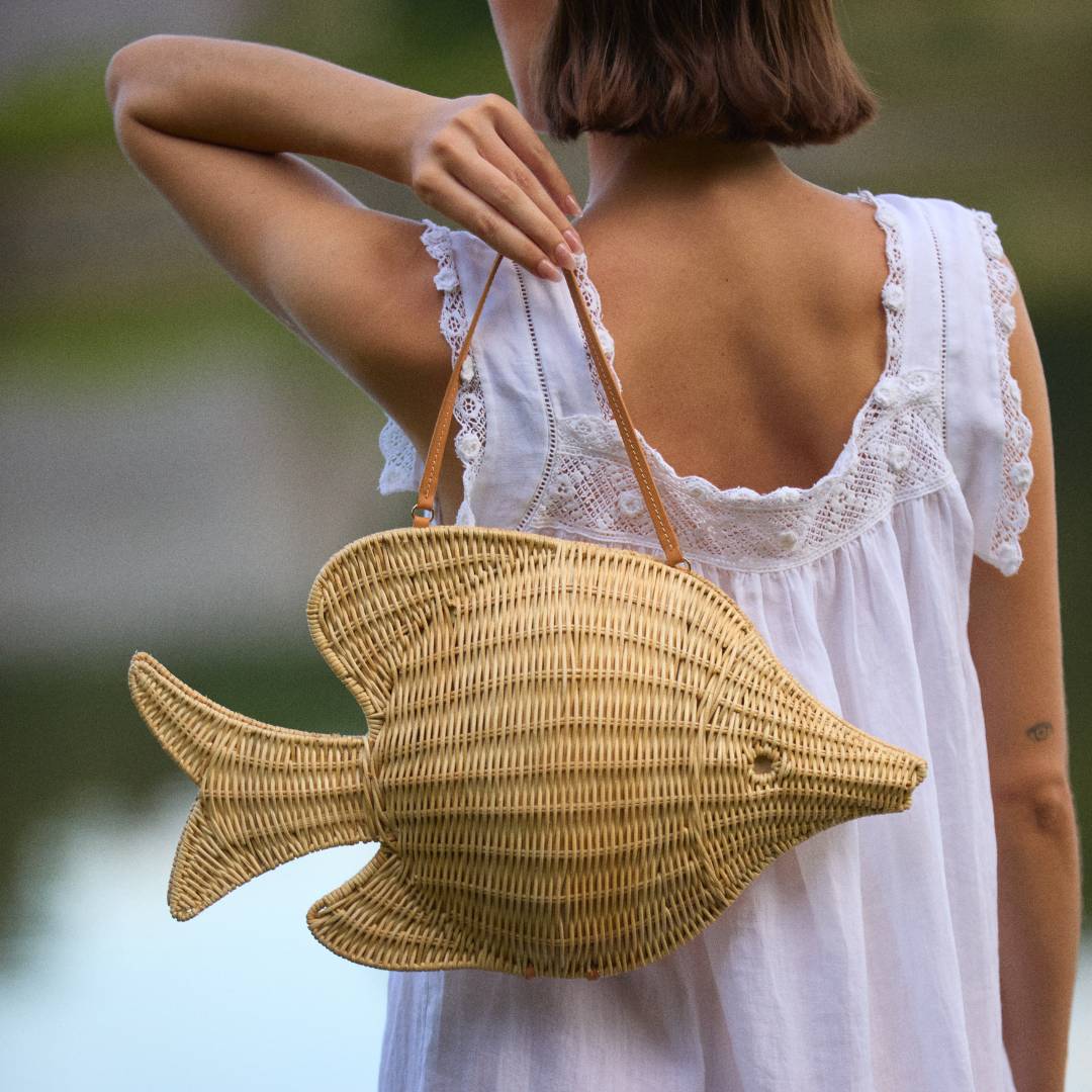 The Paros Tote worn with a Doen dress