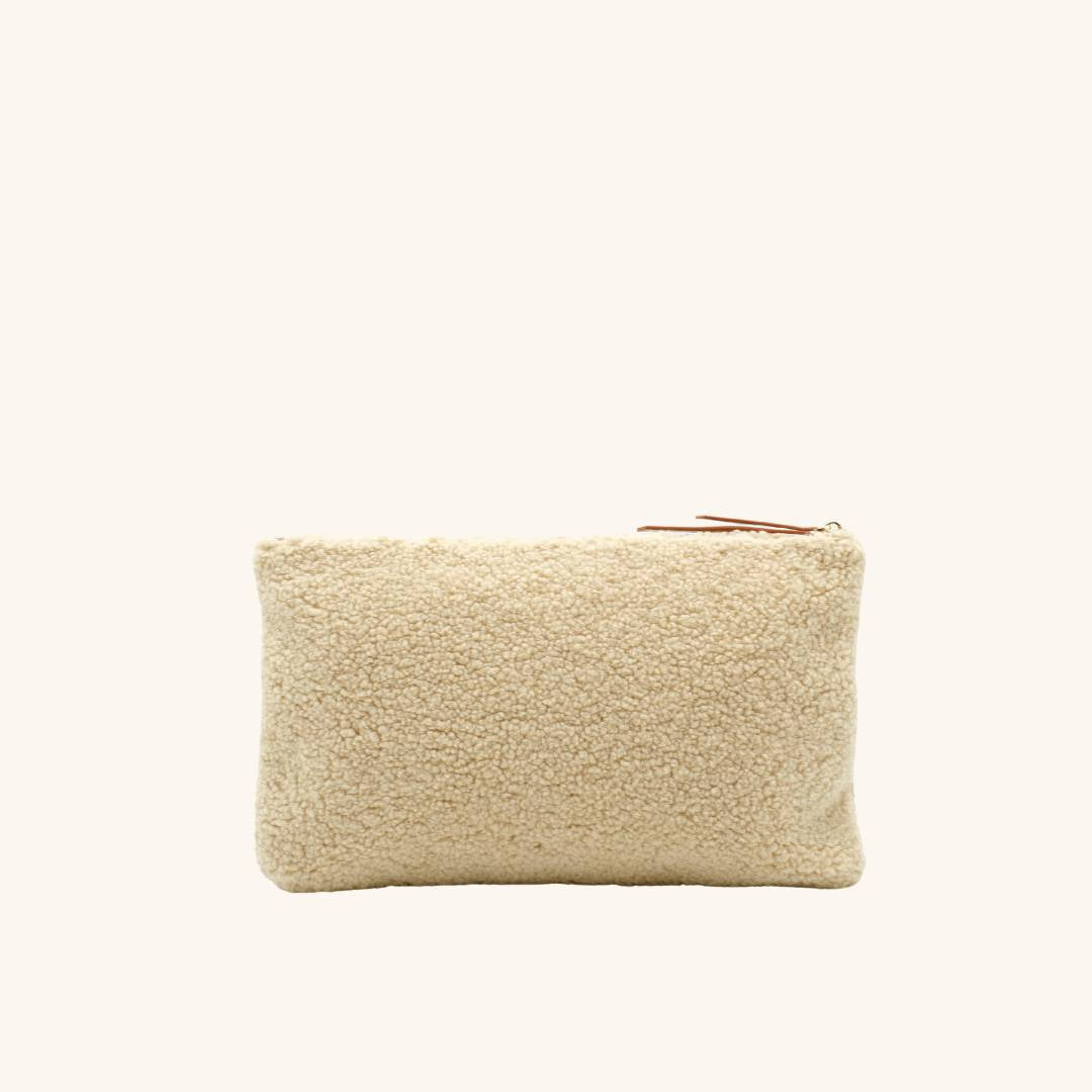 Back view of The Teddy Clutch sherpa fleece zip pouch