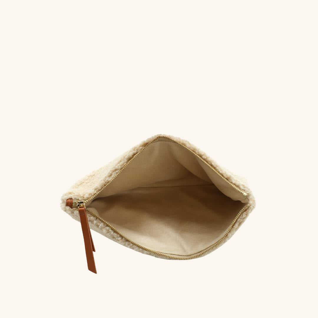Interior of The Teddy Clutch sherpa fleece zip pouch