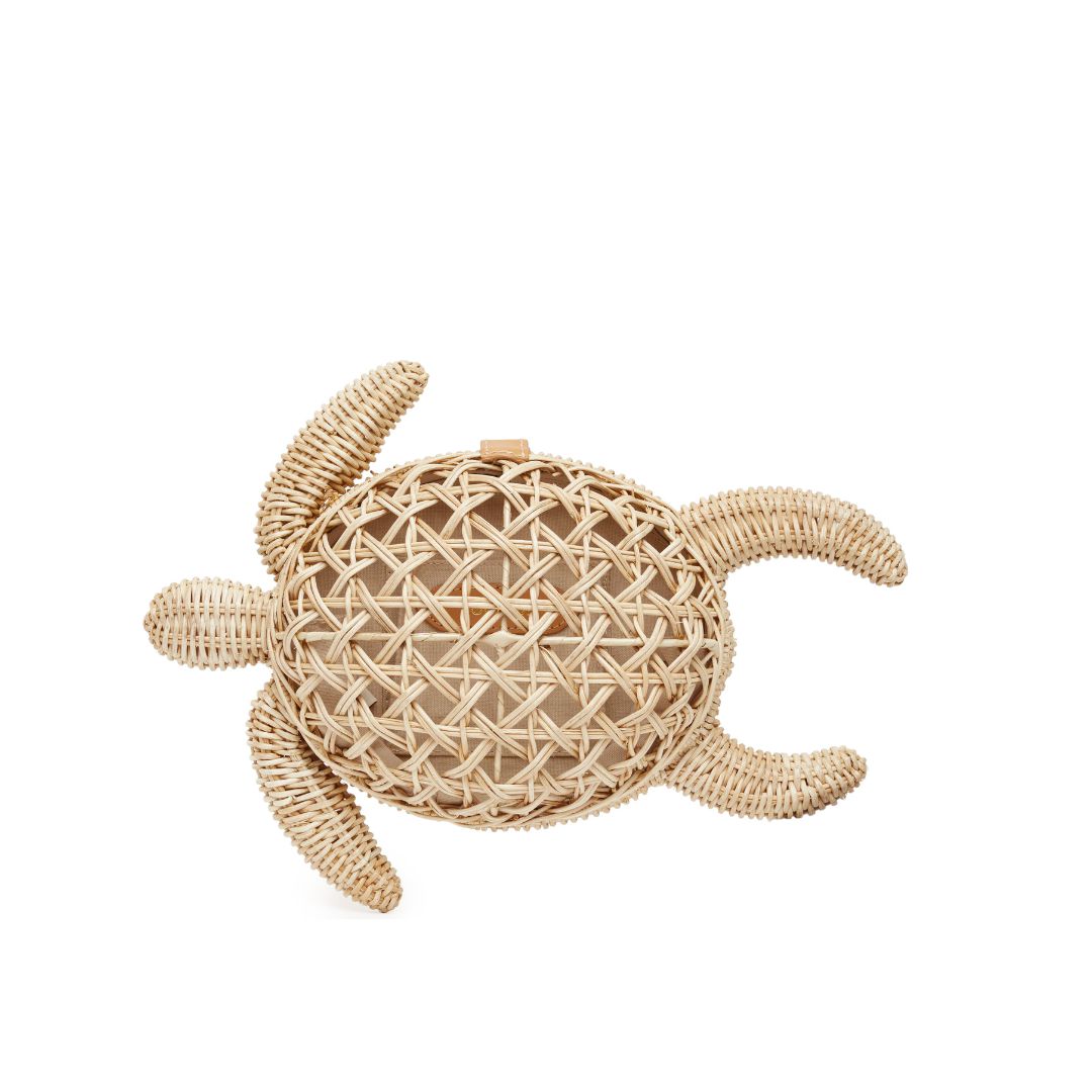 Rattan texture and tortoise shape detail on The Tortoise Tote