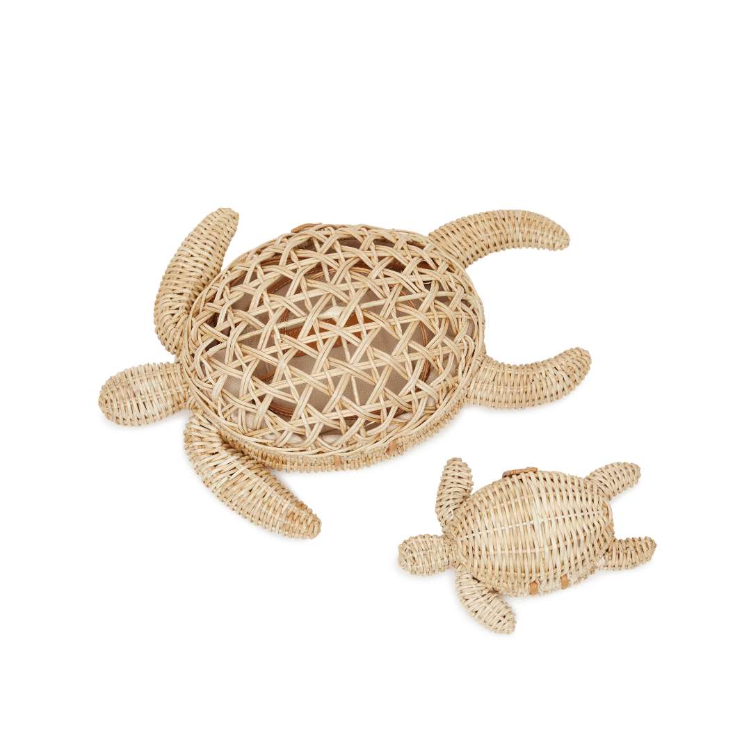 Rattan tortoise-shaped clutch with leather strap – The Tortoise Tote and The Mini Tortoise Tote