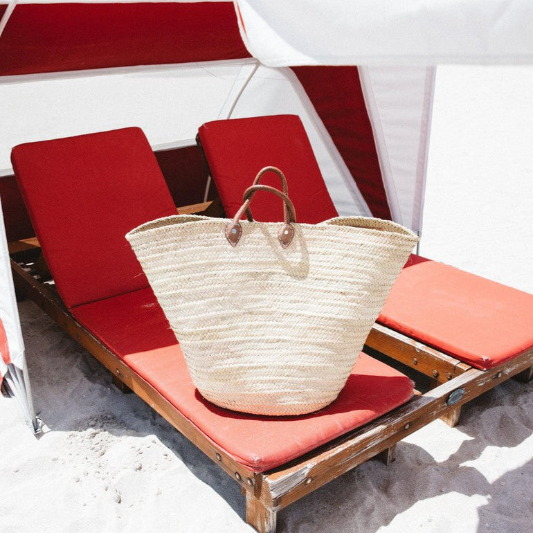 XXL straw beach tote packed for a day at the beach