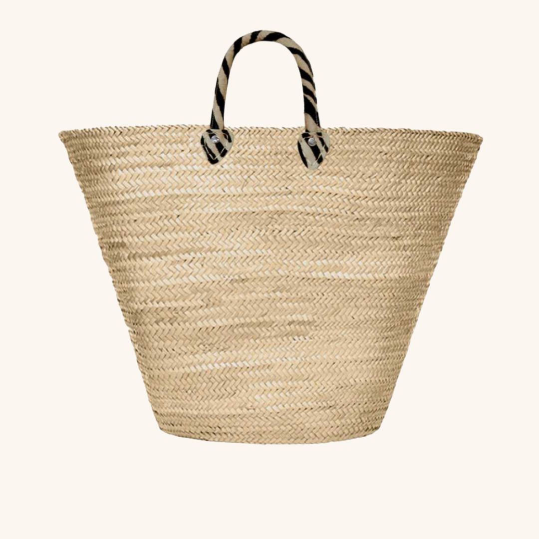 XXL straw beach tote with zebra handle